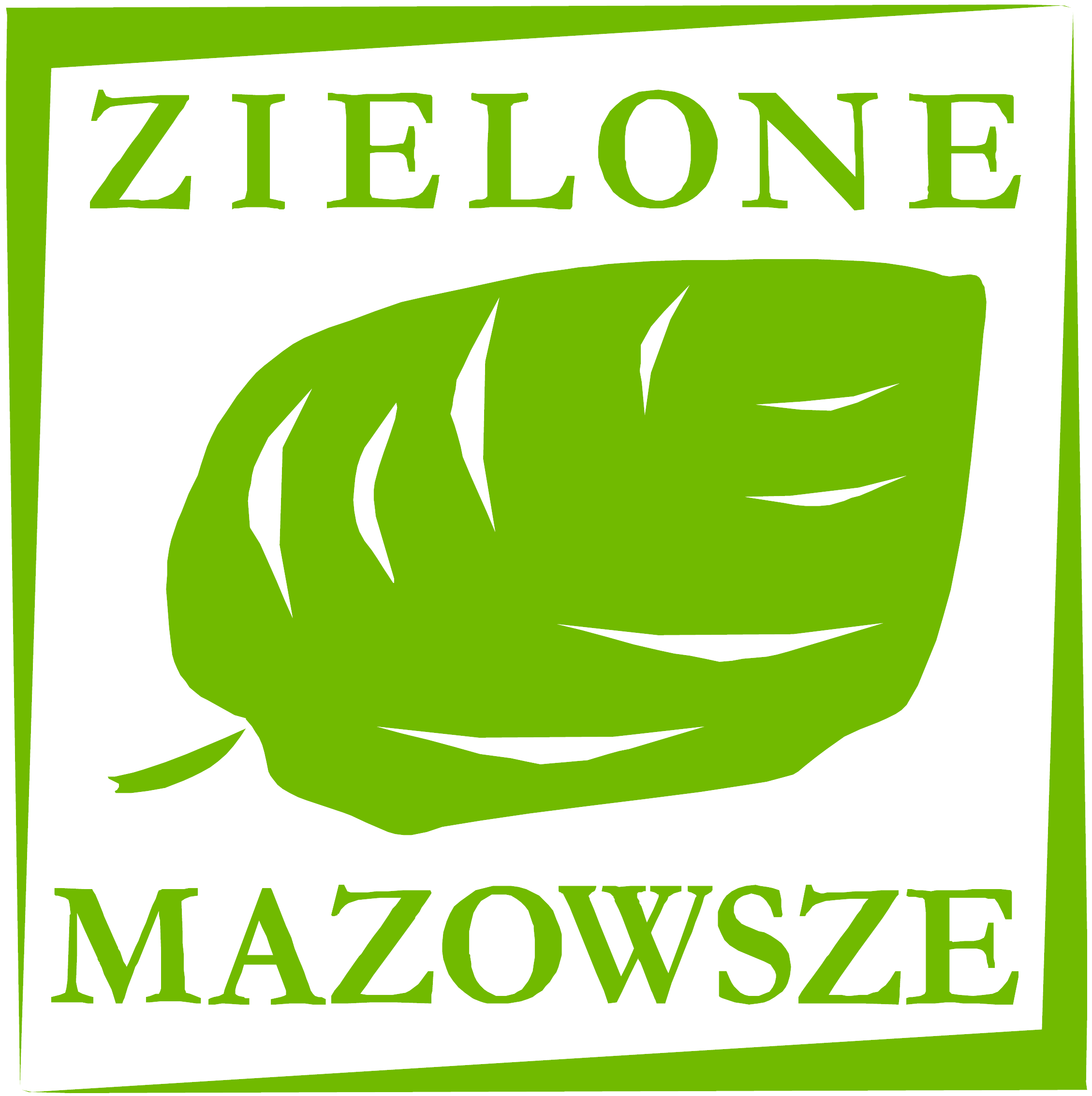 logo stowarzyszenia Zielone Mazowsze – Zielony liść wpisany w kwadrat z napisem Zielone Mazowsze